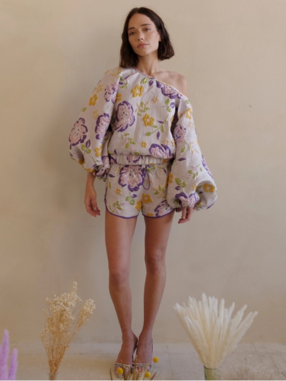 NWT Arianne Elmy Good Luck Off the Shoulder Floral Lavender Top, Size Small